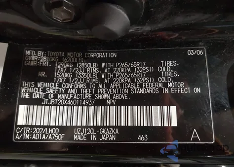 2006 Lexus Gx 470 z USA, uszkodzony, nr VIN JTJBT20X460114937